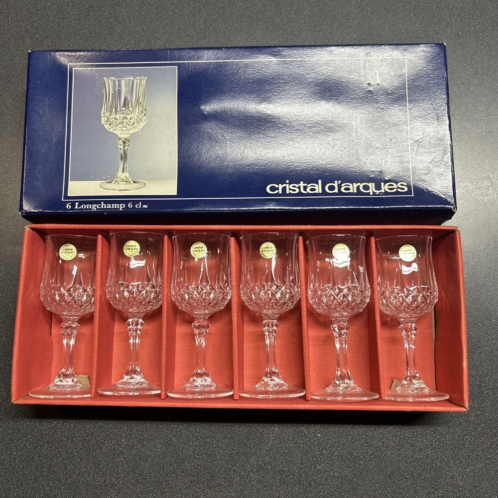 Cristal D'arques Longchamp 6cl Cordial Glasses 24% Lead Crystal Set of 6 w/ Box